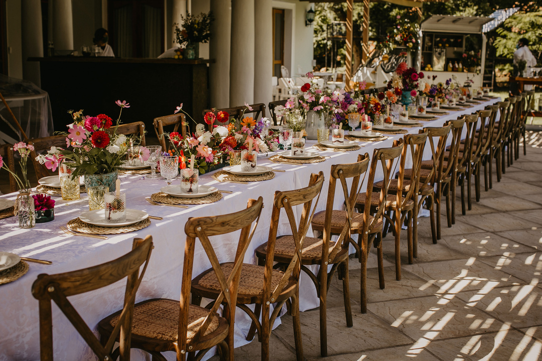 Rustic Dinner Table Setting Outdoors 